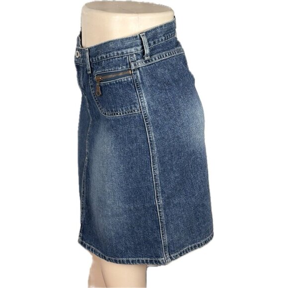 Guess 28 Logo Blue Denim Button Zip Pockets Slit Front Cotton Knee Length Skirt - Picture 5 of 6